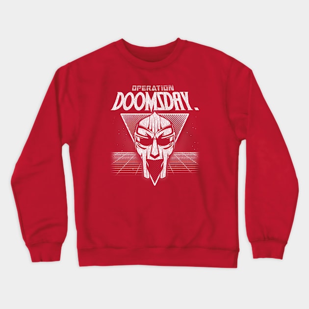 Retrowave Doom White Crewneck Sweatshirt by Hoki Tross Creative